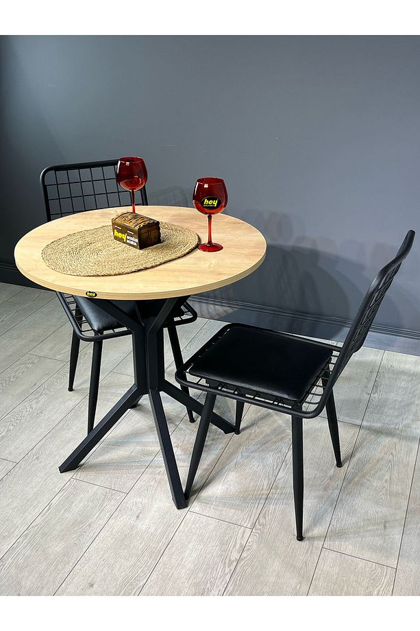 Nisa Safir Meşe Yuvarlak Mutfak Masası Yemek Masası Metal Siyah Ayak 70 Cm - 5