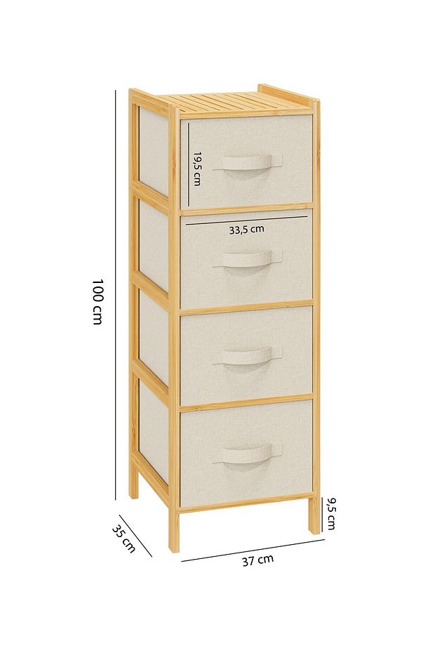 Bambu 4 Çekmeceli Dolap Organizer Çok Amaçlı Düzenleyici Şifonyer DB-0014 - 4