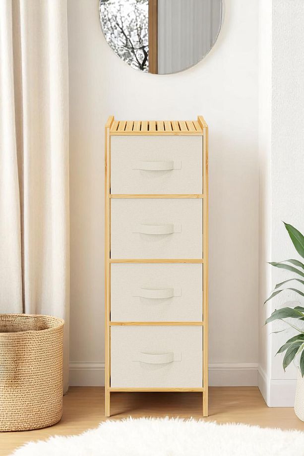 Bambu 4 Çekmeceli Dolap Organizer Çok Amaçlı Düzenleyici Şifonyer DB-0014 - 1