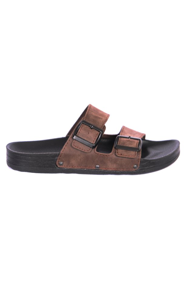 7241 Brown Nubuck Double Striped Men's Slippers