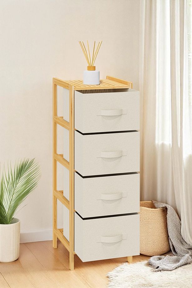 Bambu 4 Çekmeceli Dolap Organizer Çok Amaçlı Düzenleyici Şifonyer DB-0014 - 3