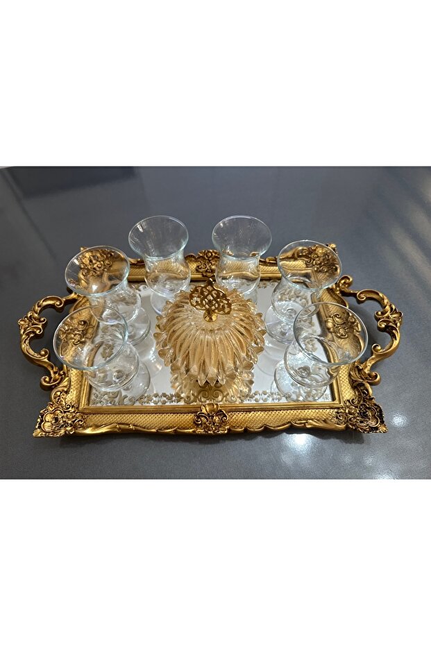 Hand-Painted Tray Large Size Gold, Handmade Special Design Tray