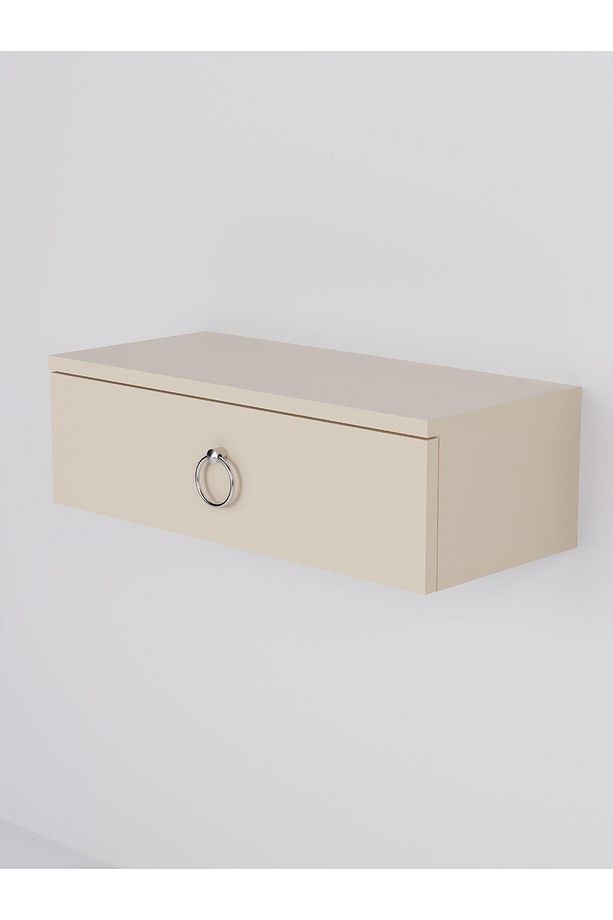 Vizon Rengi Duvara Monte Dresuar | Halka Kulplu Tek Kapaklı %100 Mdf Konsol (60CM) | Şık, Modern Raf - 6