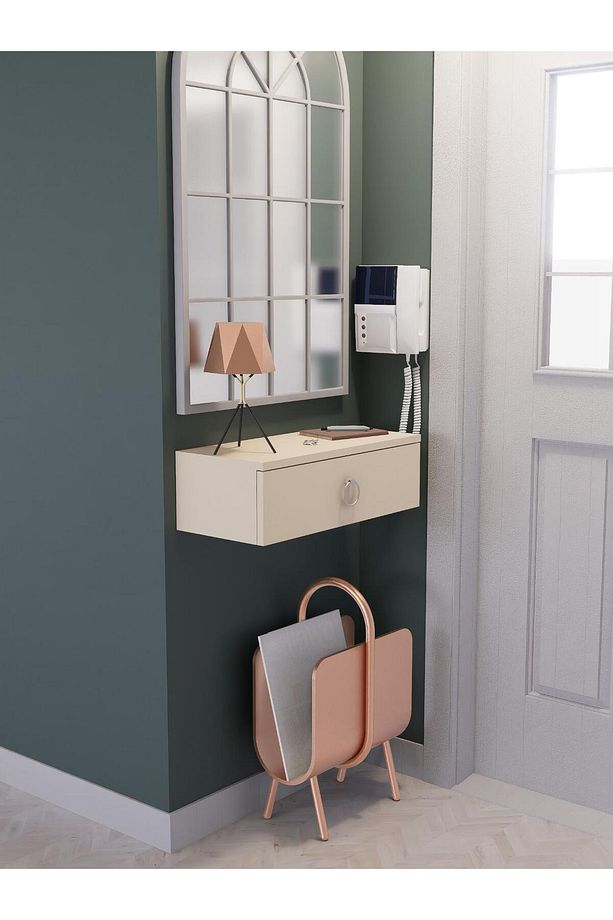 Vizon Rengi Duvara Monte Dresuar | Halka Kulplu Tek Kapaklı %100 Mdf Konsol (60CM) | Şık, Modern Raf - 4