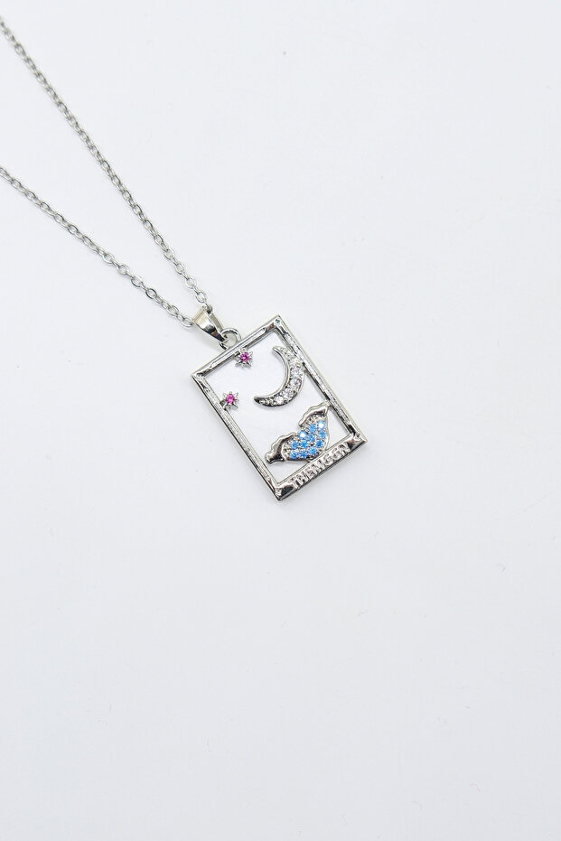 Steel Silver Color Chain Moon Figured Tarot Necklace