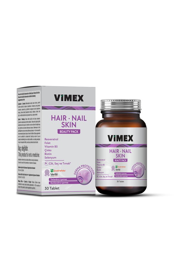 Hair Nail Skin 30 Tablets - Hair, Skin, Nails, Biotin, Resveratrol, B5, B2, Zinc