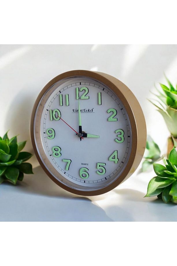Fosforlu 3D Kabartma Rakam Mini Küçük Saat Duvar Saati Çap 22 Cm Gold - 5