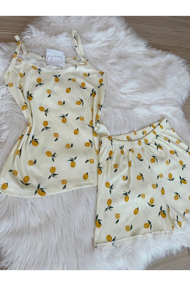 Sarı Limon Desenli Şortlu Pegasus Pijama Takımı - 6