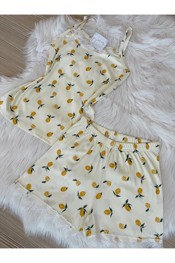 Sarı Limon Desenli Şortlu Pegasus Pijama Takımı - 4