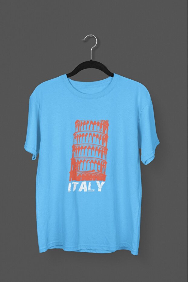 Men/Women - Pizza Tower - Transfer Printed Round Neck Short Sleeve T-Shirt