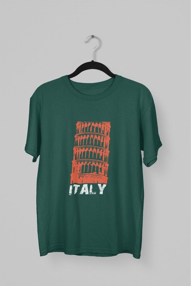 Men/Women - Pizza Tower - Transfer Printed Round Neck Short Sleeve T-Shirt