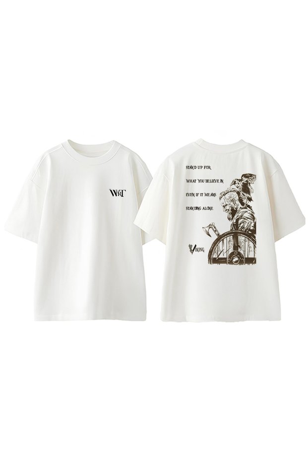 Viking Stand up for Design Back Printed Cotton White Oversize T-Shirt