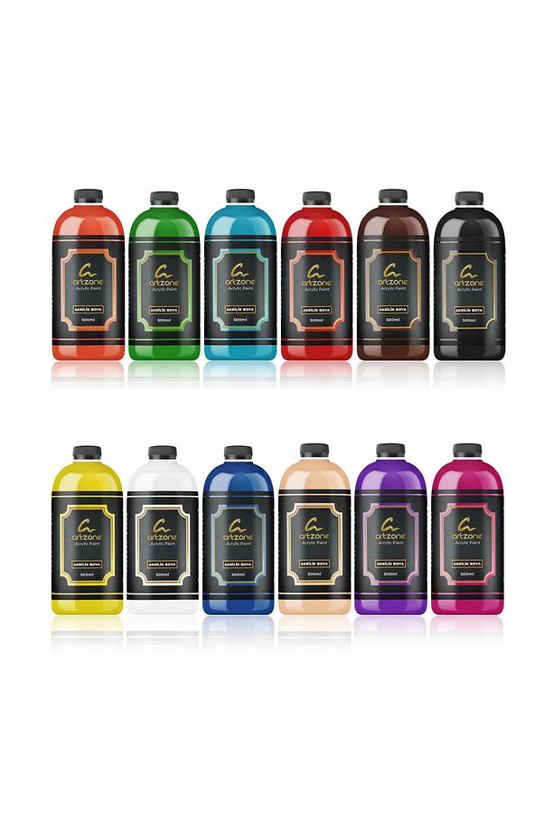 Akrilik Boya Seti - Tüm Renkler 12 Renk X 500ml Fırça Hediyeli - 6