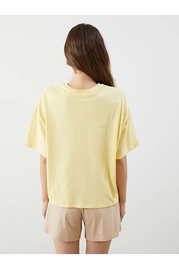 LCW Young Sari Bisiklet Yaka Baskılı Oversize Kadın Pijama Üstü - 2