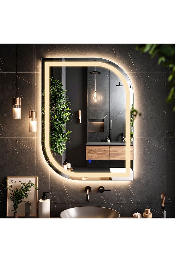 Curva Günışığı Led'li Kumlamalı Lavabo & Banyo Aynası (Dokunmatik Sensörlü) - 1