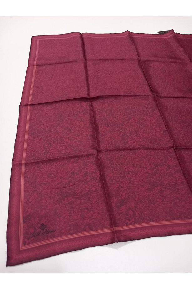 Bordo Yaprak Desen Saf İpek Tivil Dokuma Eşarp-11459-47-KVS0694 - 5