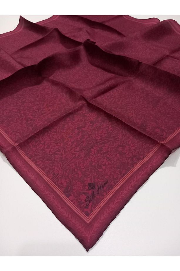 Bordo Yaprak Desen Saf İpek Tivil Dokuma Eşarp-11459-47-KVS0694 - 4