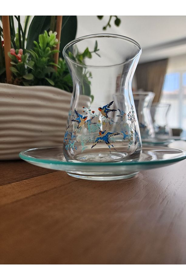 6'lı Çay Bardağı Seti -Çay Tabakları Ile Birlikte 12 Parça - 5