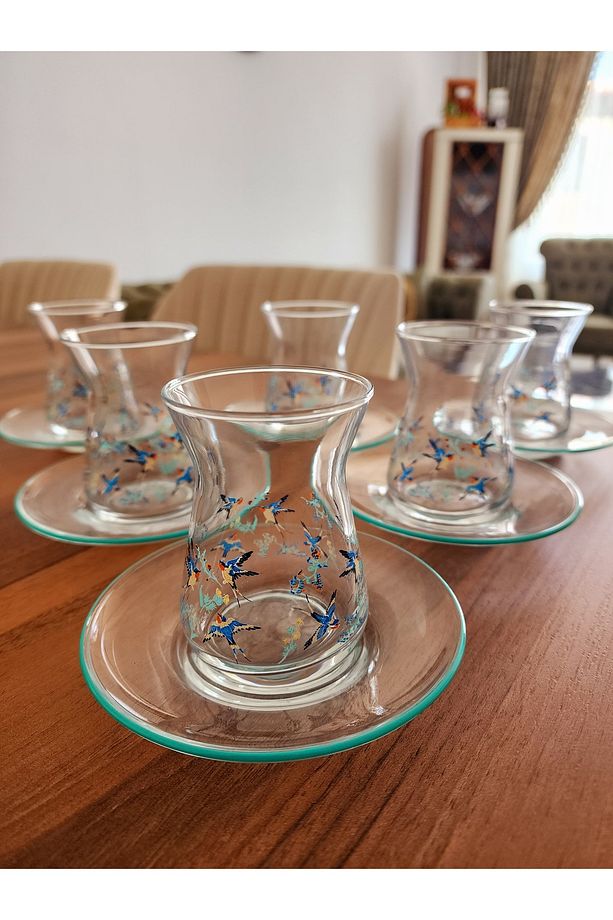 6'lı Çay Bardağı Seti -Çay Tabakları Ile Birlikte 12 Parça - 1
