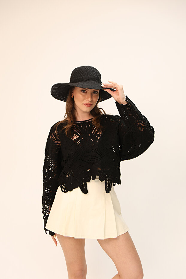 Women's Crochet Black Standard Size Blouse