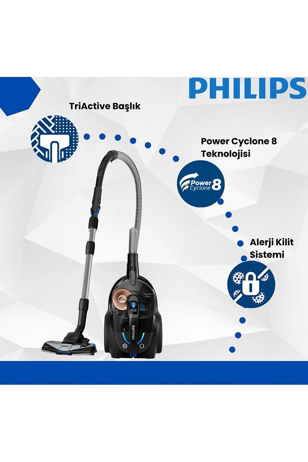 Phılıps Toz Torbasız Süpürge 900W Güç ALLERGYH13 Filtre Alerjii Kilit Sistemi - 1
