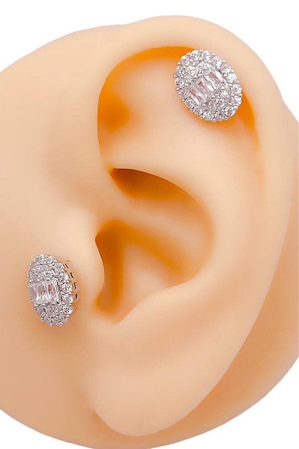Cerrahi Çelik Piercing Baget Taşlı Marka Model Şık Kıkırdak Helix Tragus Piercing (1adet) - 1