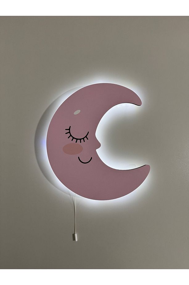 Dekoratif Ahşap Baskılı Uyuyan Ay Çocuk Odası Gece Lambası 28*32 - 1