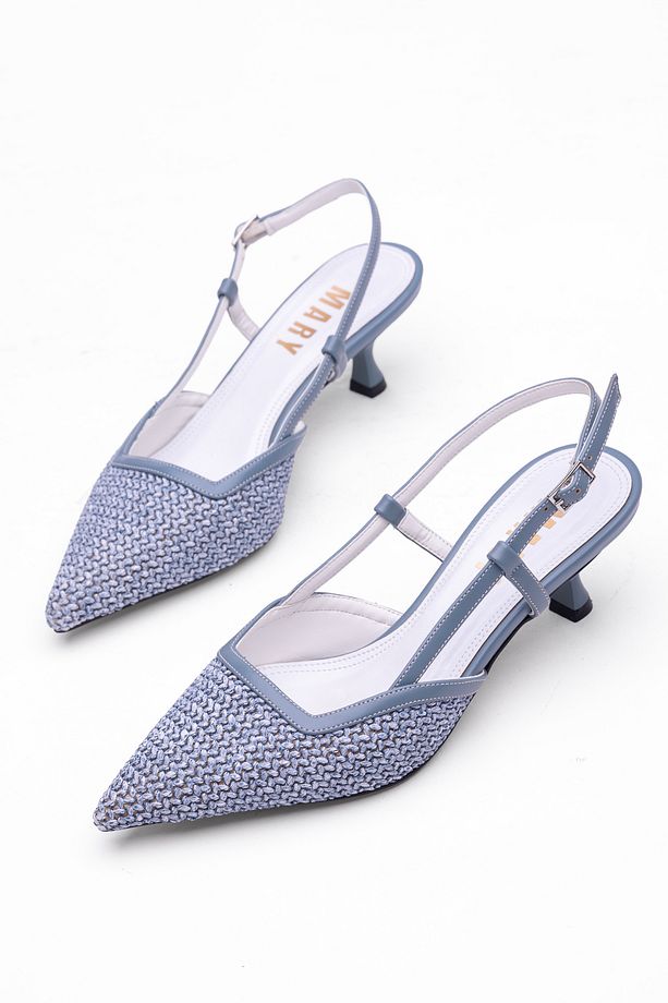 Kadın Hasır Dokulu İnce Topuklu Slingback Ayakkabı - Zarif Örgü Detaylı Yazlık Şık Topuklu Ayakkabı - 4