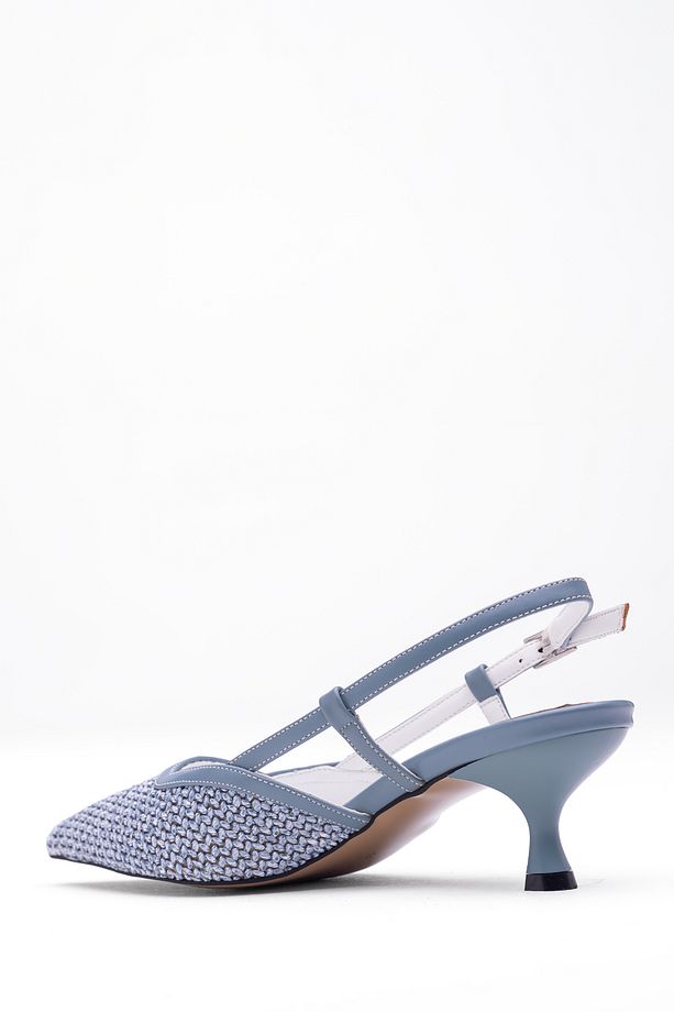 Kadın Hasır Dokulu İnce Topuklu Slingback Ayakkabı - Zarif Örgü Detaylı Yazlık Şık Topuklu Ayakkabı - 3