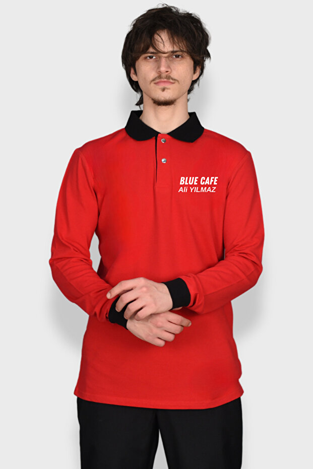 Red Chef Sweatshirt with Name Gift – Waiter, Chef, Long Sleeve, Collar Snap Fastener