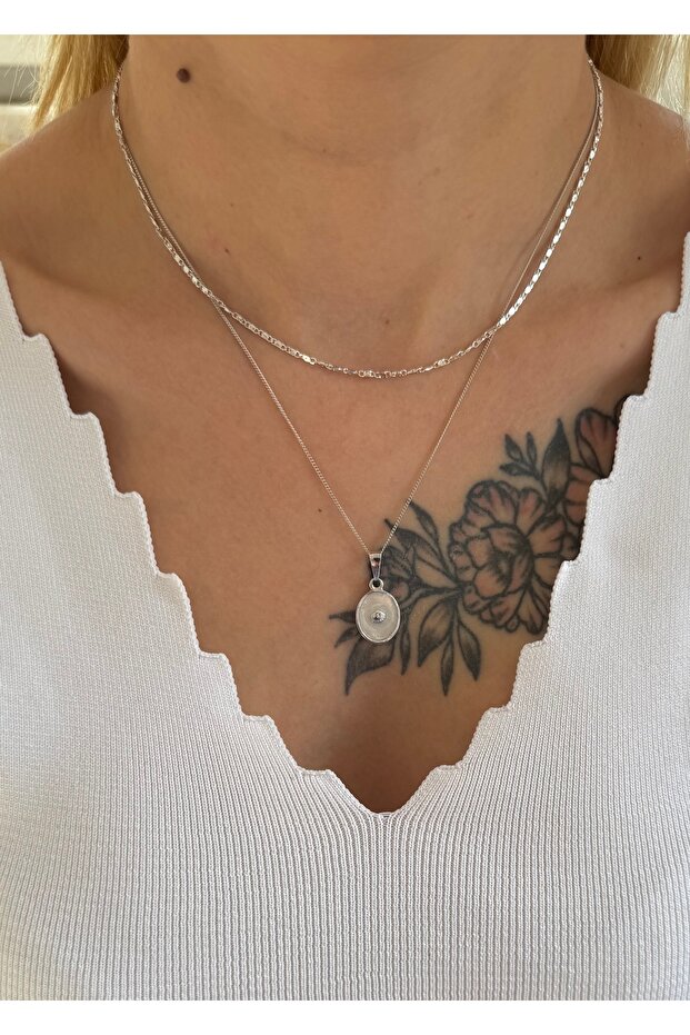 2,Li Silver Enamel Women's Combination Necklace