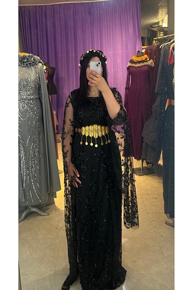 Siyah Taşlı Kaftan - 4