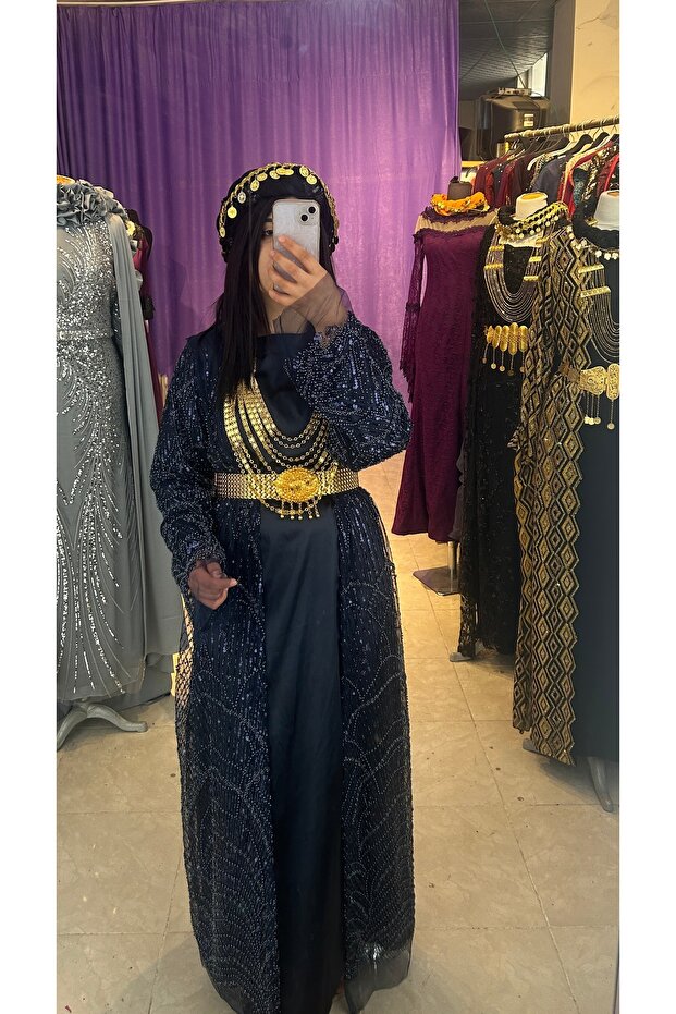 Lacivert Taşlı kaftan
