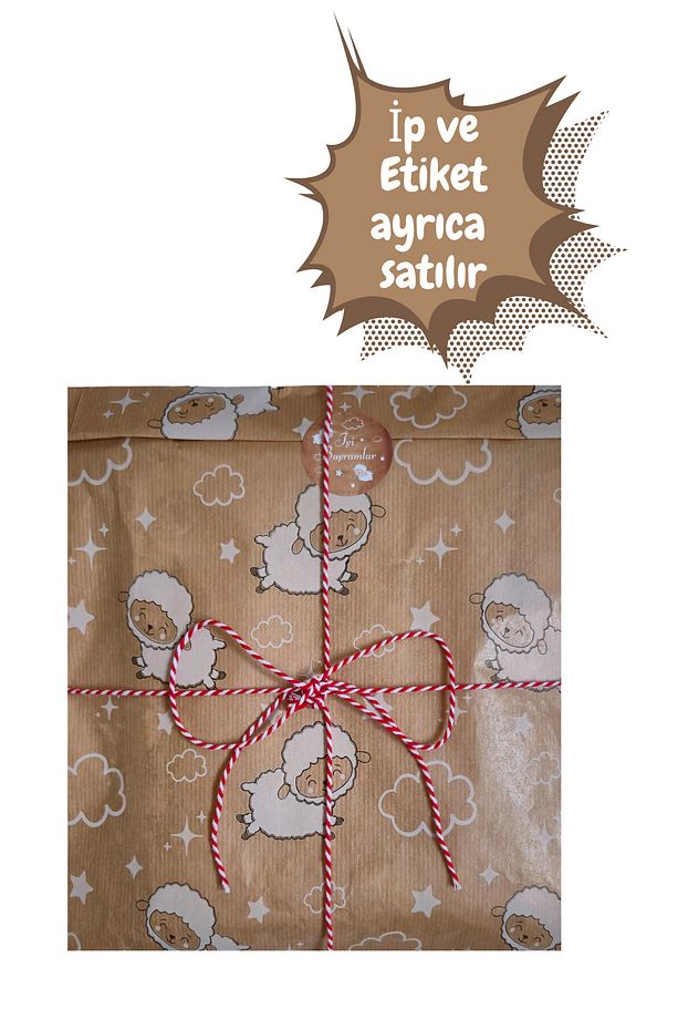 100 Adet 12x20 Kuzu Desenli Kurban BayramıTemalı Hediye Kutusu Poşeti - 4