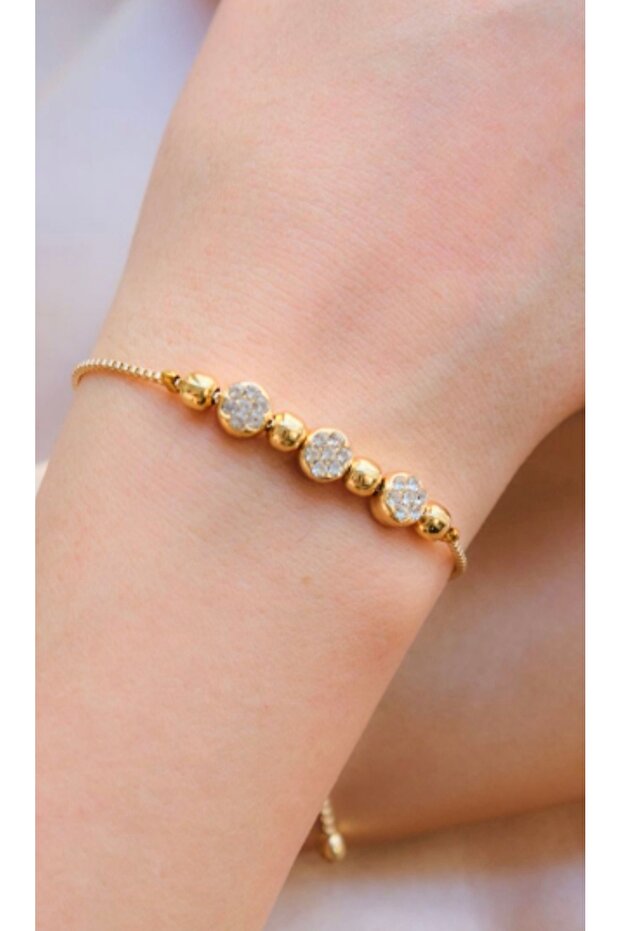 Kadın Zirkon Taşlı Gold Bileklik - 4