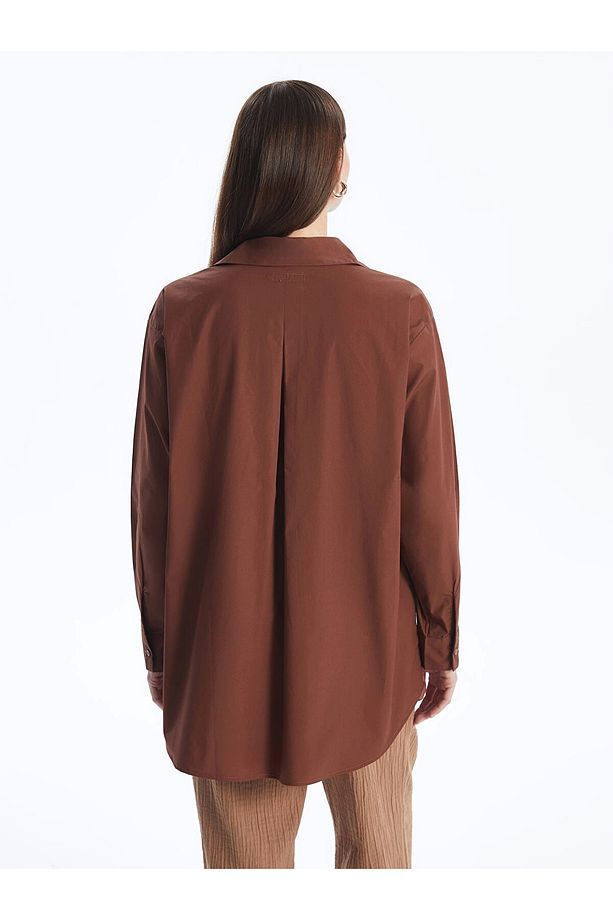 LCWAIKIKI Classic Kahverengi Düz Oversize Kadın Gömlek Tunik - 5