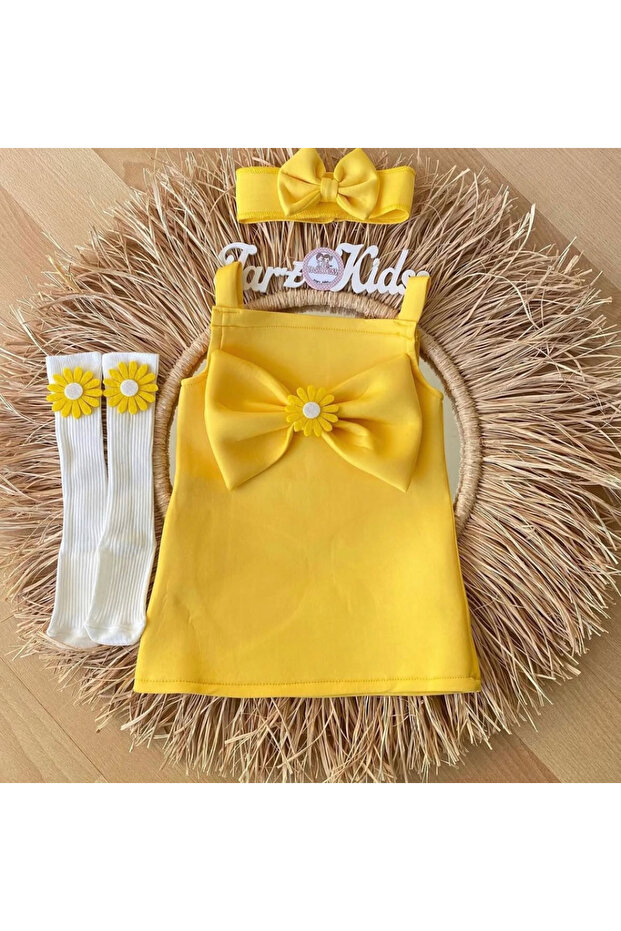 Girl's Bow, Daisy Dress Bandana and Socks Set