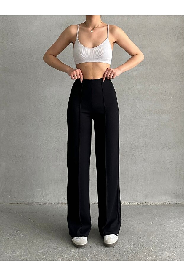 Women's Black High Waist Ribbed Modal Pants