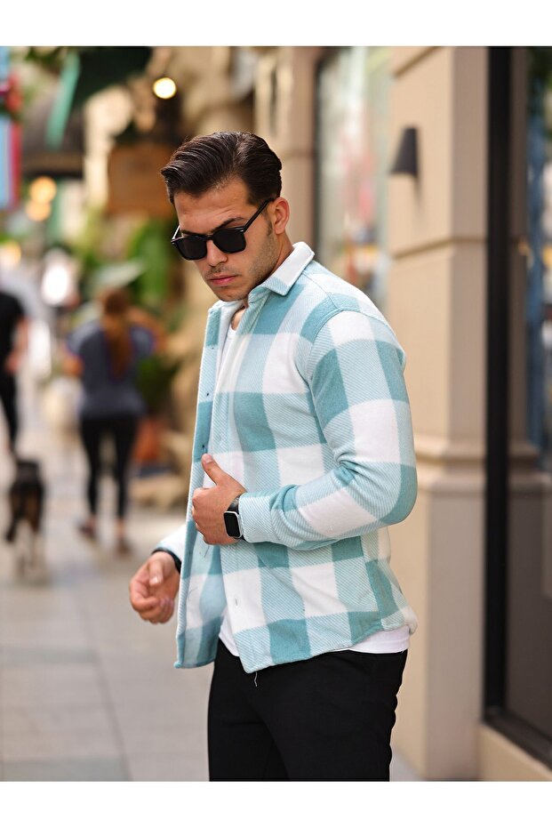 Erkek Kışlık Basic Polar Oversize Mint Oduncu Gömlek - 2
