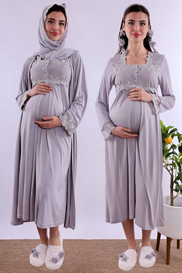 Effortt - Gray Maternity Nursing Pajama Set for Covered Women