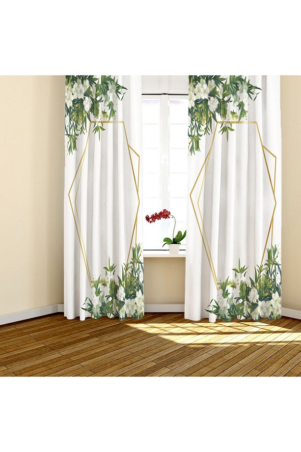 Floral ve Geometrik Motifli Perde – Estetik & Modern Atmosfer 140x260 CM Tek Kanat - 7