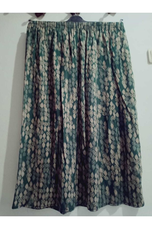 Elastic Waist Vibrant Colorful Patterned Viscose Press Fabric Maxi Length Skirt