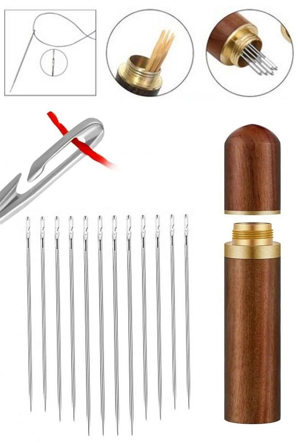 ® 30 Adet İğneli Ahşap Kutulu Dikiş İğne Seti - 1