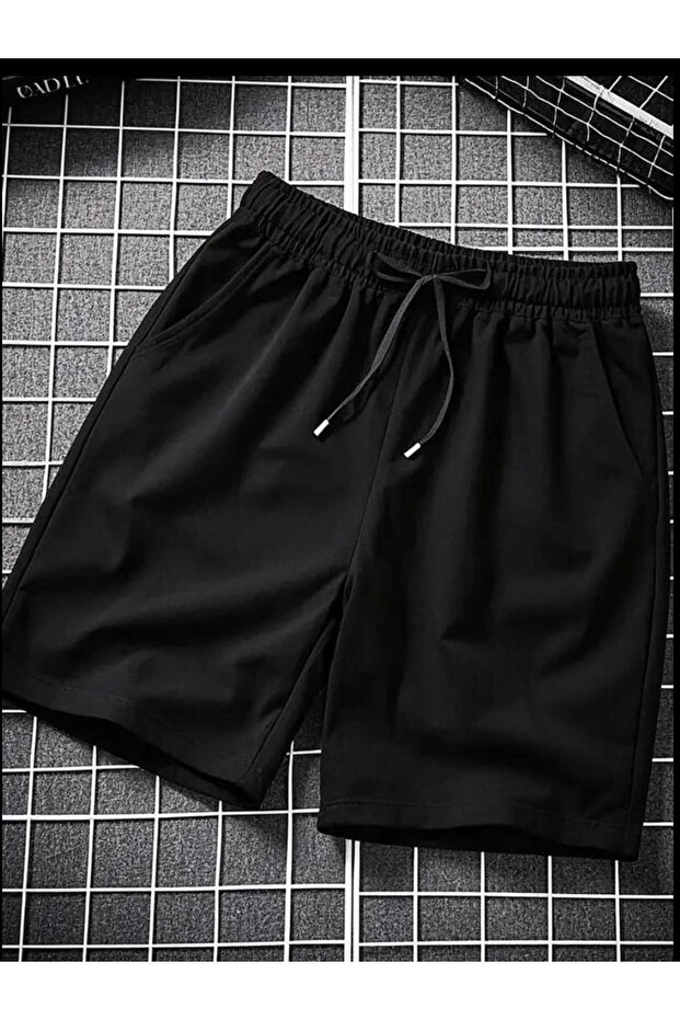 Men's Two Thread Basic Solid Black Shorts - 2