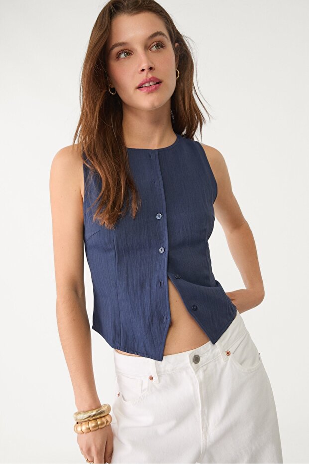 Düğmeli dokulu üst - 1