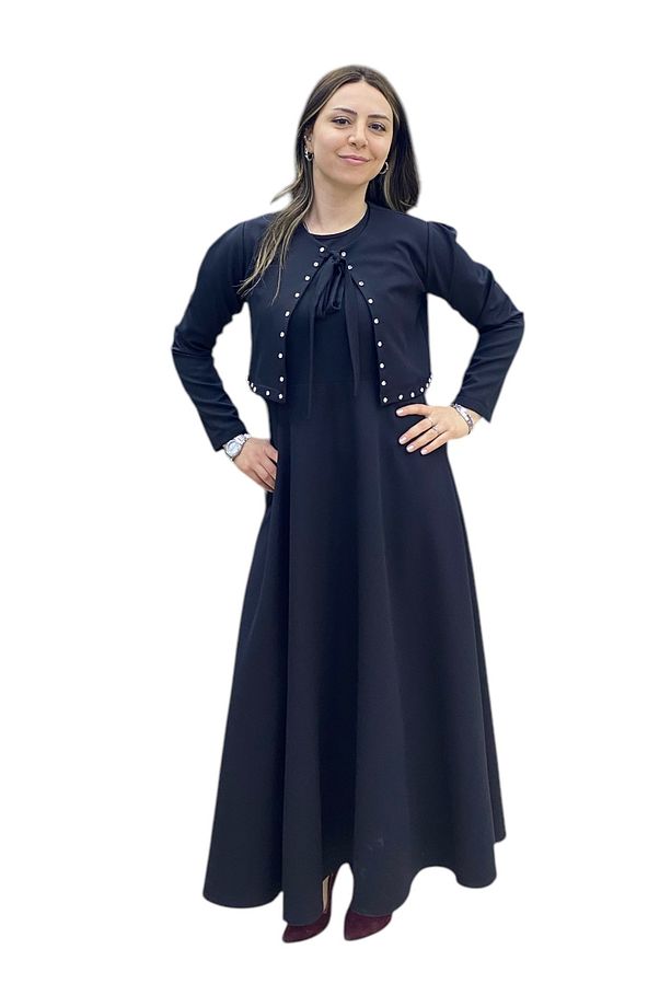 Bolerolu Taşlı Krep Elbise - 1