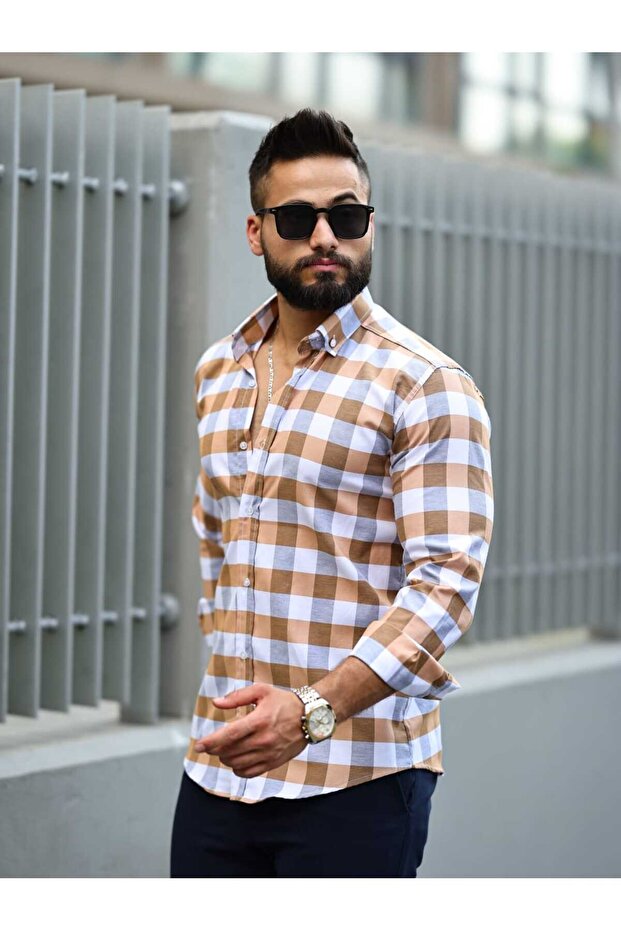 قميص رجالي من الليكرا بقصة ضيقة