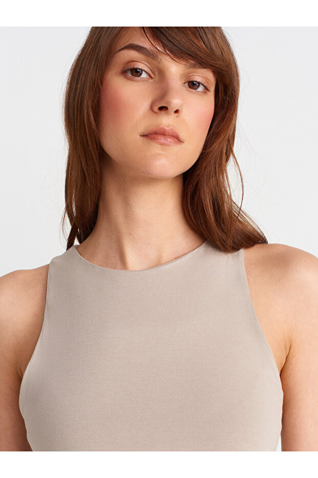 91458 Rochie midi cu cordon-bej - 3