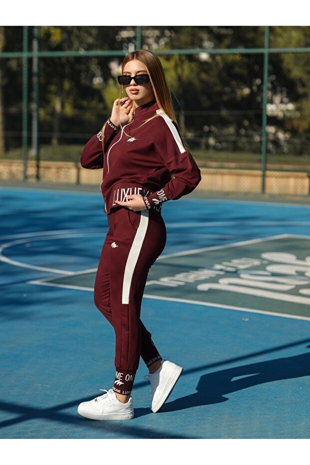 Women's Embroidered Zip-Up Top and Bottom Tracksuit Set