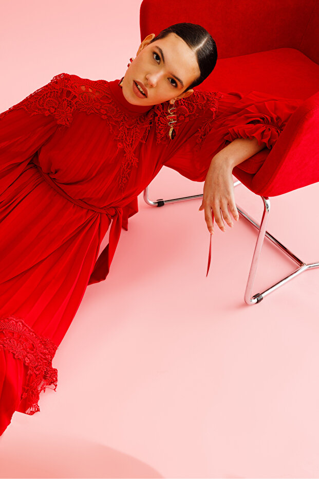 Şerit Dantelli Maxi Boy Soley Elbise - 1